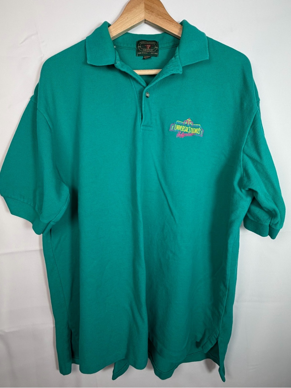 VTG 90s Universal Studios Hollywood Teal Green Polo Shirt Southport Supply XL